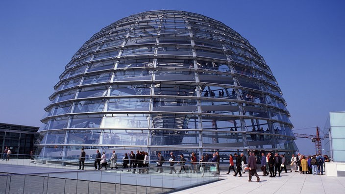 Blick von der Dachterasse des Reichstages auf die Kuppel.