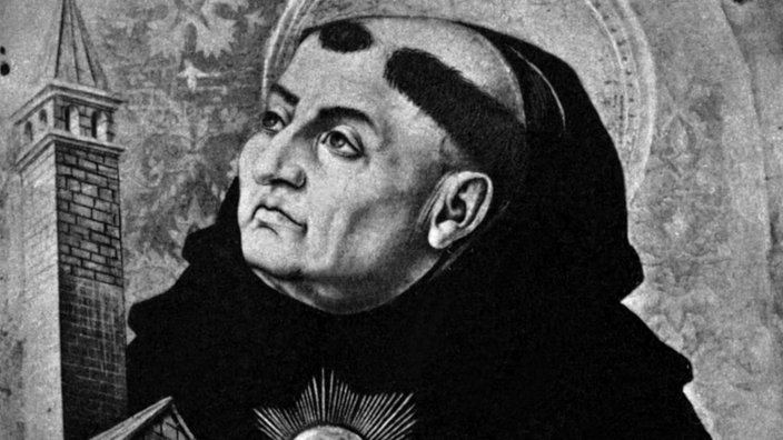 Altarbild: Thomas von Aquin mit dem Modell einer Kirche und einem Buch in den Händen. | Bildquelle: INTERFOTO Altarbild: Thomas von Aquin mit dem Modell einer Kirche und einem Buch in den Händen.