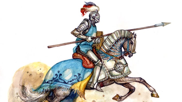 Gemälde: Ritter mit Lanze auf einem Pferd