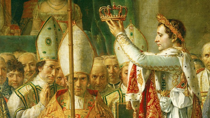 Gemälde: Napoleon hebt sich die Kaiserkrone auf den Kopf