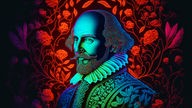 Poppig-buntes Porträt des englischen Schriftstellers William Shakespeare