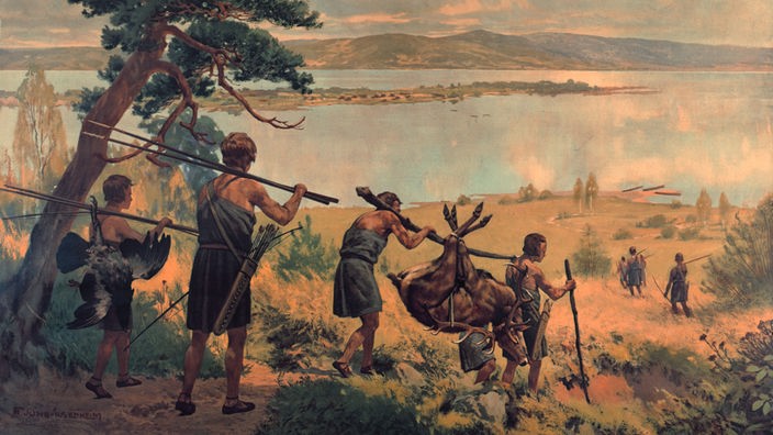 Steinzeitmenschen nach der Jagd
