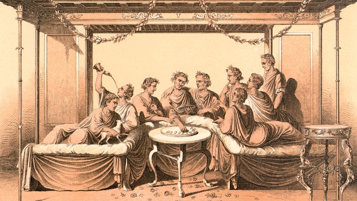 Wandbild: Essen in der Antike.