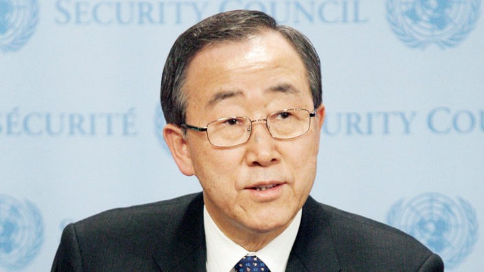 UN-Generalsekretär Ban Ki-moon an einem Rednerpult