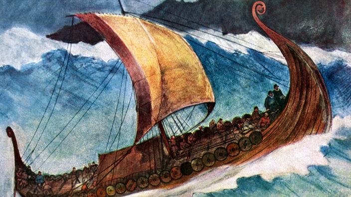 Gemälde: Wikingerschiff im Sturm