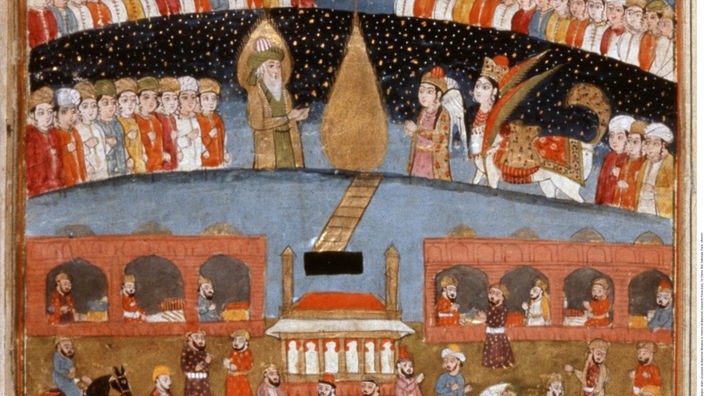 Gemälde: Siebenstöckige Vorstellung vom islamischen Paradies (Bibl. Nationale, Paris)