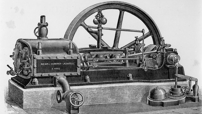 Holzstich einer Dampfmaschine | Bildquelle: akg-images Holzstich einer Dampfmaschine