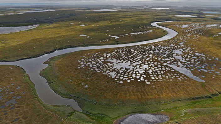 Permafrost-Landschaft im Lenadelta nahe Tiksi in Sacha, Yakutien, Russland