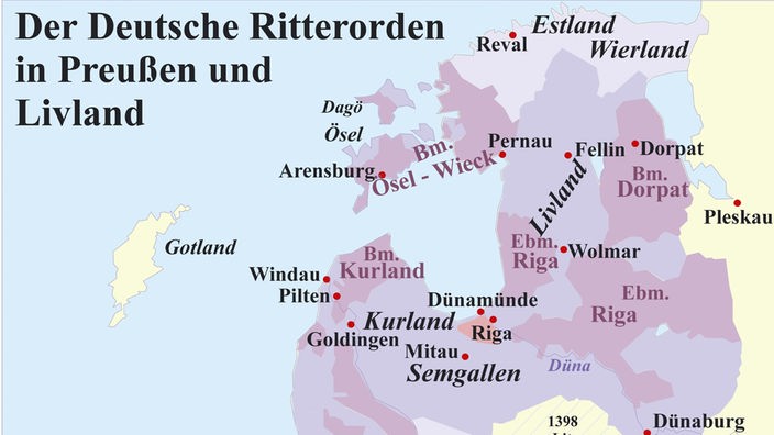 Karte zum Einflussbereich des Deutschen Ordens im 14. Jahrhundert.