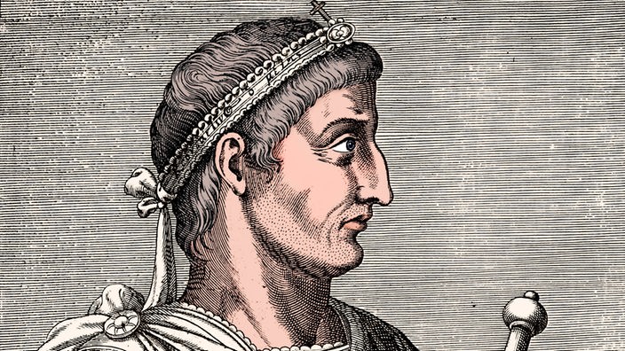 Kolorierter Stich von Konstantin dem Großen