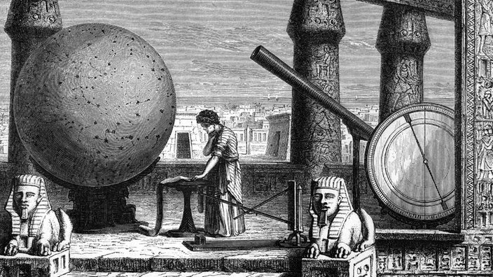 Stich: Claudius Ptolemäus in der Sternwarte von Alexandria | Bildquelle: Interfoto/Sammlung Rauch Stich: Claudius Ptolemäus in der Sternwarte von Alexandria