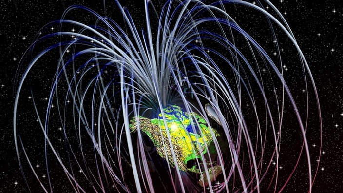 Die Illustration stellt schematisch das Magnetfeld der Erde dar. | Bildquelle: mauritius images/Phototake Die Illustration stellt schematisch das Magnetfeld der Erde dar.