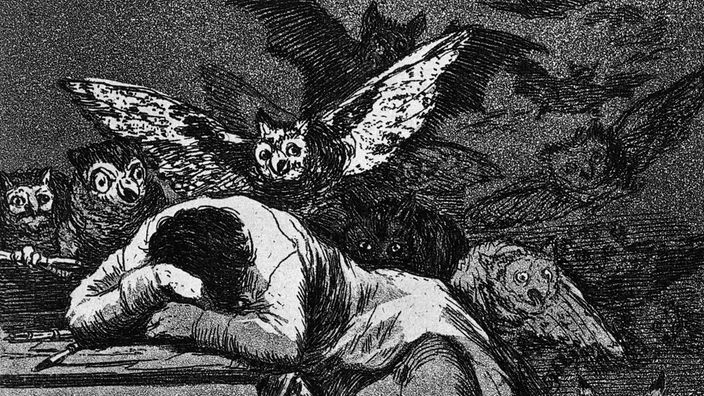 Gemälde "Der Schlaf der Vernunft gebiert Ungeheuer" von Francisco Goya