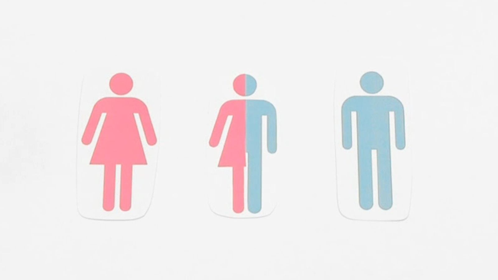 Toilettenzeichen von Mann, Frau, und halb Mann - halb Frau.