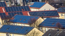 Mehrere Häuser mit Photovoltaik-Anlagen auf den Dächern | Bildquelle: WDR / mauritius images Mehrere Häuser mit Photovoltaik-Anlagen auf den Dächern