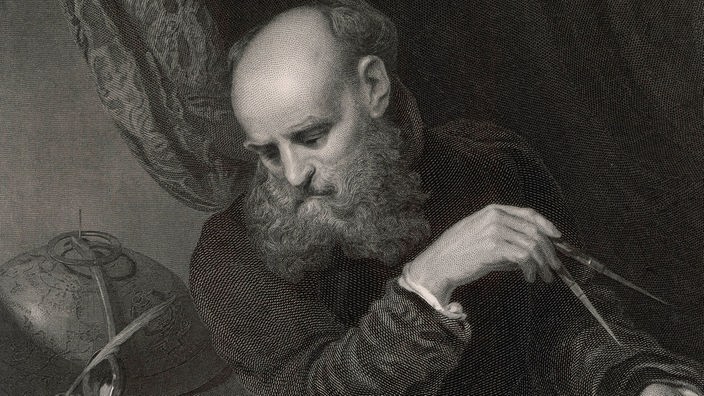 Schwarzweiß-Stich von Galileo Galilei