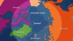 Grafik: Karte mit dem Nordpol im Zentrum und den angrenzenden Anrainerstaaten.