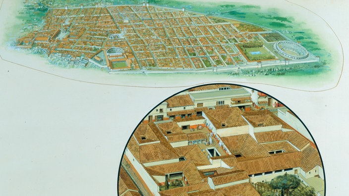 Grafische Rekonstruktion der Stadt Pompeji | Bildquelle: AKG/Peter Connolly Grafische Rekonstruktion der Stadt Pompeji