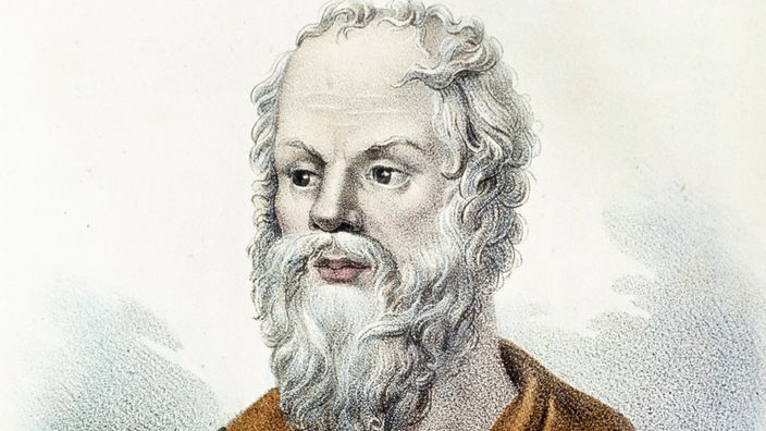Farbige Zeichung des Philosophen Sokrates