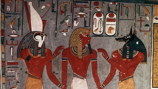 Eine farbenprächtige Wandmalerei im Grab von Pharao Ramses I. 