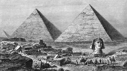 Zeichnung der Pyramiden von Gizeh mit der Sphinx