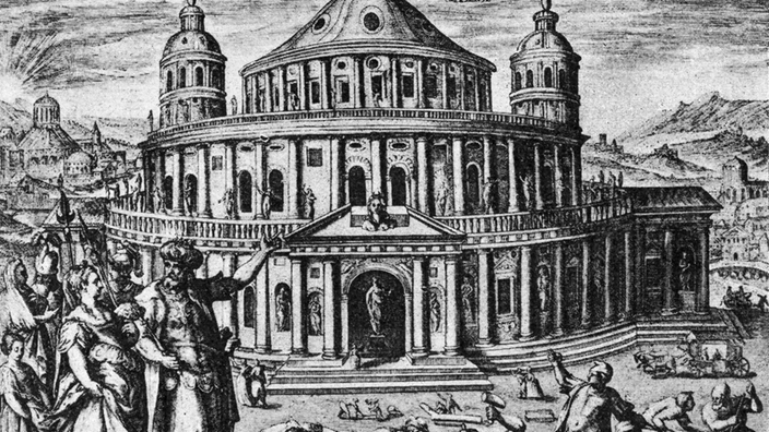 Kupferstich von Martin de Vos (15. Jahrhundert): Tempel von Ephesos, 600 v. Chr.. | Bildquelle: Interfoto/Sammlung Rauch Kupferstich von Martin de Vos (15. Jahrhundert): Tempel von Ephesos, 600 v. Chr..