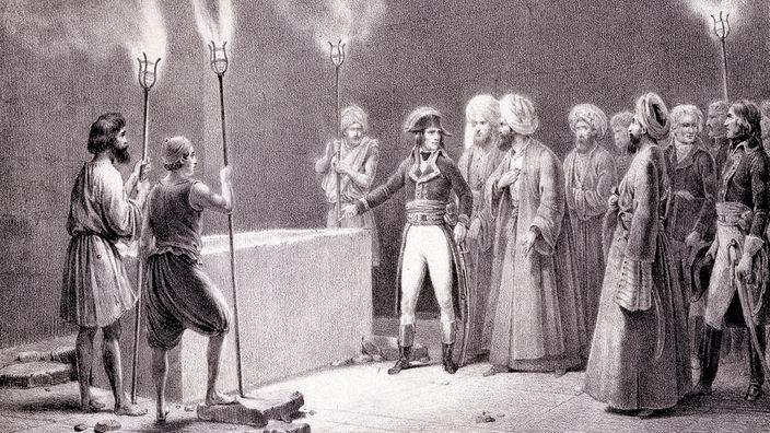 Zeichnung: Napoleon im Innneren der Cheops-Pyramide