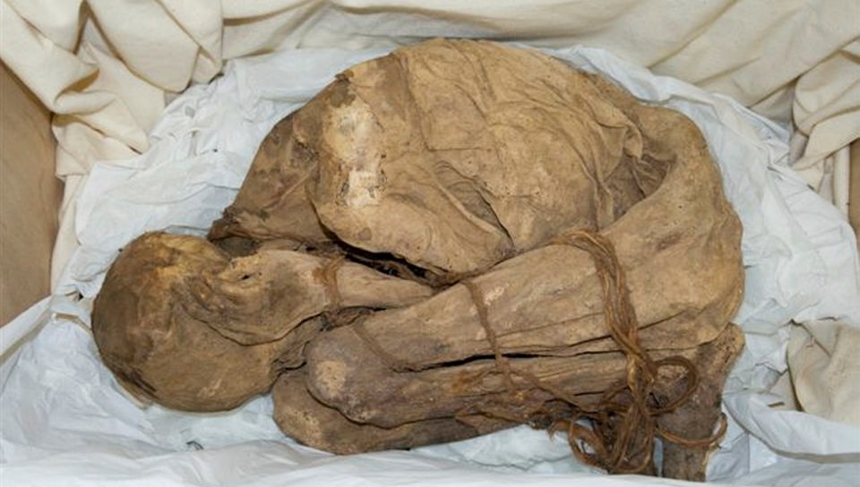 Mumifizierte Leiche in Fötusstellung