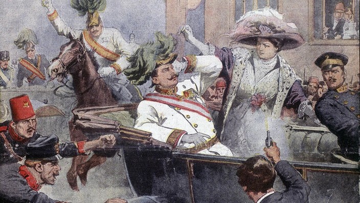 Gemälde: Attentat auf Thronfolger Erzherzog Franz Ferdinand und seine Ehefrau Sophie