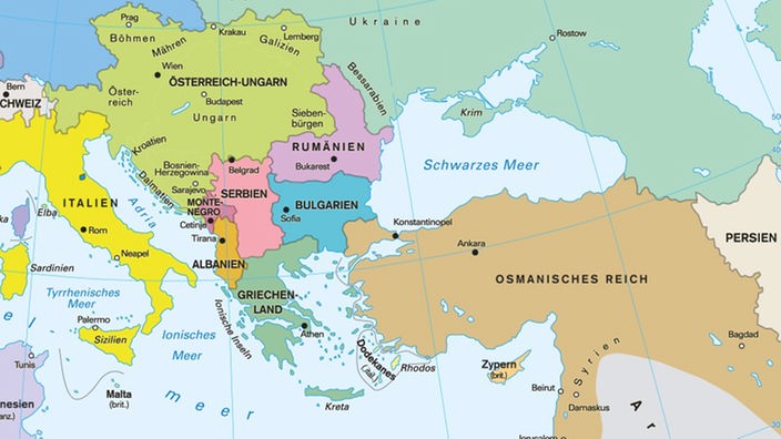 Kartenansicht :Das Osmanische Reich vor dem 1. Weltkrieg 1914.