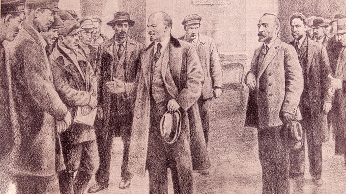 Gemälde: Lenin bei seiner Ankunft am Finnischen Bahnhof in Petrograd | Bildquelle: Imago Gemälde: Lenin bei seiner Ankunft am Finnischen Bahnhof in Petrograd