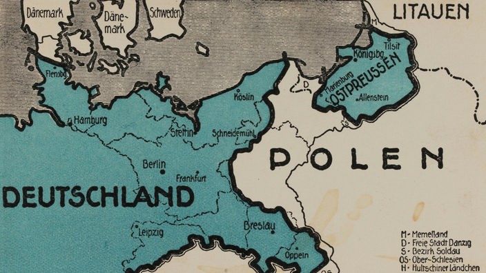 Die Landkarte von 1925 zeigt die verlorenen Gebiete des Deutschen Reiches nach dem Ersten Weltkrieg