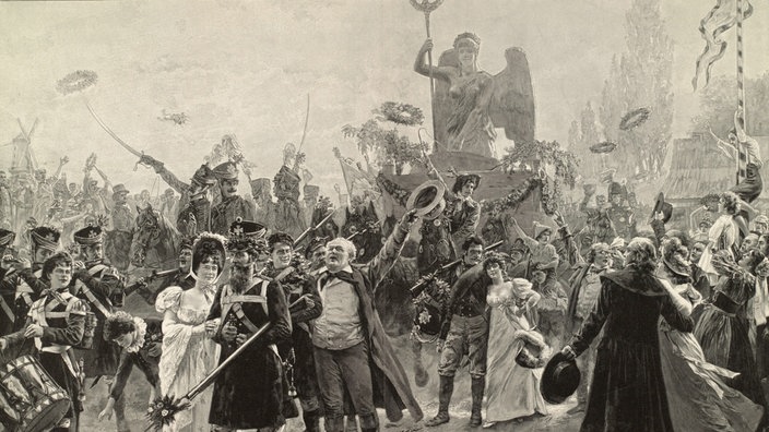 Rückführung der von Napoleon 1806 entwendeten Siegesgöttin Viktoria nach Berlin (1814) | Bildquelle: picture-alliance / akg-images Rückführung der von Napoleon 1806 entwendeten Siegesgöttin Viktoria nach Berlin (1814)