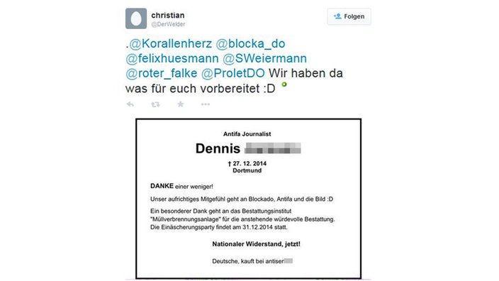 Twitter-Nachricht mit Todesanzeige. | Bildquelle: Robert Rutkowski Twitter-Nachricht mit Todesanzeige.