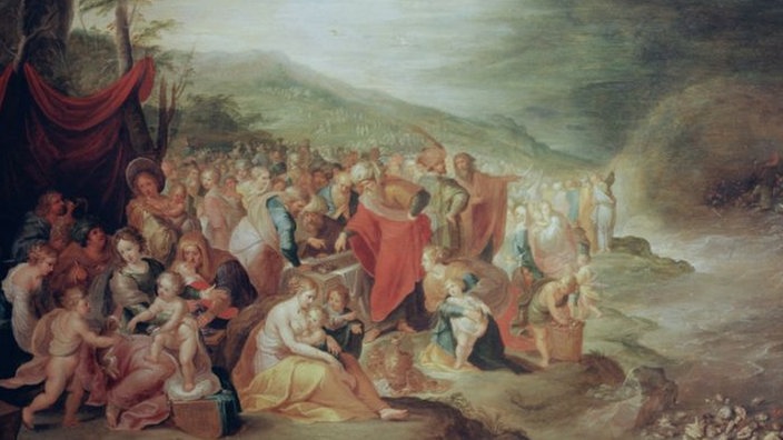 Gemälde, das Moses zeigt, wie er das Volk Israel aus Ägypten führt. | Bildquelle: akg Gemälde, das Moses zeigt, wie er das Volk Israel aus Ägypten führt.