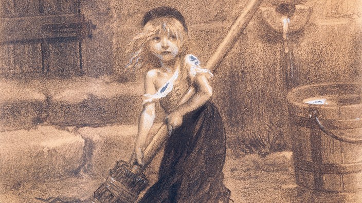 Zeichnung eines Kleinen Mädchens mit einem Besen