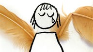 Das Plakat zeigt einen gezeichneten, weinenden Engel. Er hat als Flügel zwei Federn. Eine Feder ist abgeknickt. Darüber der Schriftzug 'Sextourismus bricht Kinderseelen'.