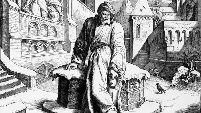 Heinrich IV. dargestellt in einem Holzstich im Schlosshof zu Canossa | Bildquelle: akg-images Heinrich IV. dargestellt in einem Holzstich im Schlosshof zu Canossa