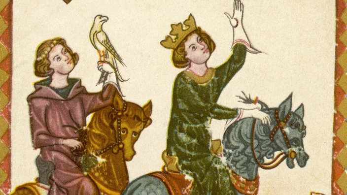 Wandgemälde: Konradin bei der Falkenjagd. | Bildquelle: picture-alliance / Mary Evans Pi Wandgemälde: Konradin bei der Falkenjagd.