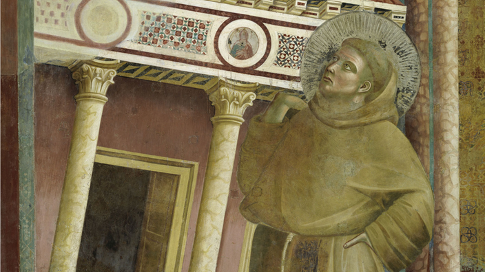 Wandgemälde: 'Der Traum des Papstes Innozenz III'. Der hl. Franziskus stützt die vom Einsturz bedrohte Lateranskirche