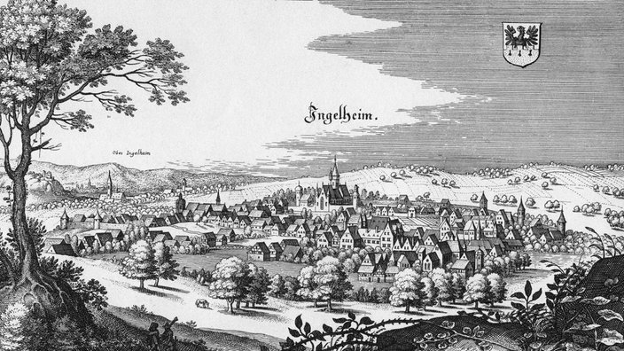 Kupferstich: Gesamtansicht von Ingelheim