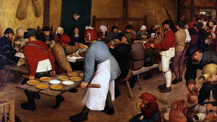 Ölgemälde von Pieter Brueghel: Essen bei einer mittelalterlichen Hochzeit. | Bildquelle: Mauritius Ölgemälde von Pieter Brueghel: Essen bei einer mittelalterlichen Hochzeit.