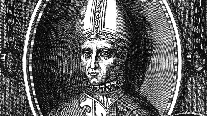 Schwarz-weiß Zeichnung von Papst Johannes XXIII.
