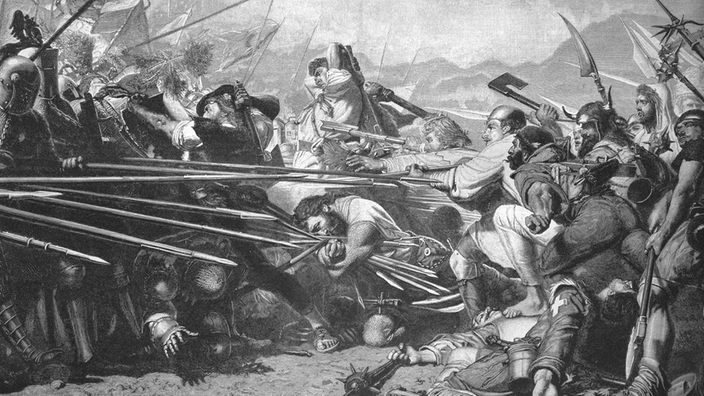 Gemälde von Arnold Winkelried: 1386 in der Schlacht bei Sempach | Bildquelle: Mauritius Gemälde von Arnold Winkelried: 1386 in der Schlacht bei Sempach