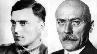 Schwarz-weiß-Portrait von Claus Graf Schenk von Stauffenberg und Friedrich Werner Graf von der Schulenburg