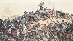 Zeichnung einer Schlacht im Bürgerkrieg.