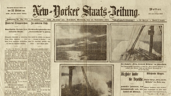 Titelbild der New-Yorker Staats-Zeitung vom 12. November 1913. | Bildquelle: akg Titelbild der New-Yorker Staats-Zeitung vom 12. November 1913.