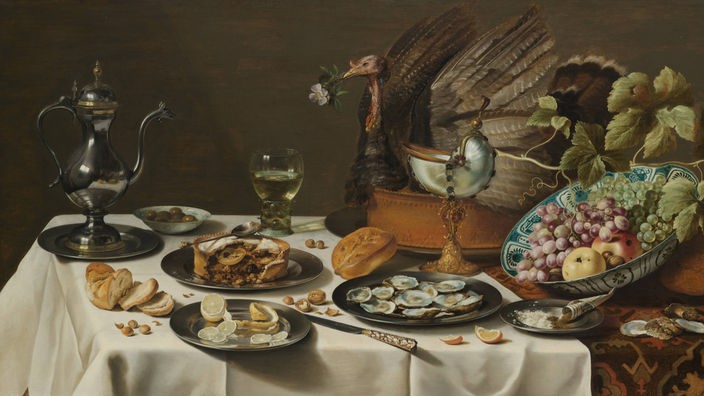 Gemälde: Barockes Stilleben mit Luxus-Lebensmitteln