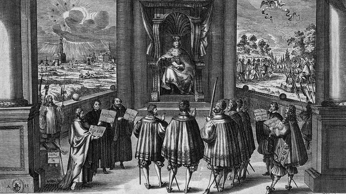 Friedensgemaelde von 1655: Augsburger Religionsfrieden zwischen Lutheranern und Katholiken
