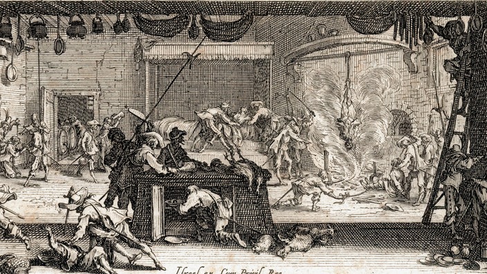 Zeichnung von Jacques Callot: Überfall auf einen Bauernhof | Bildquelle: Museum "Dreißigjähriger Krieg" in Wittstock Zeichnung von Jacques Callot: Überfall auf einen Bauernhof